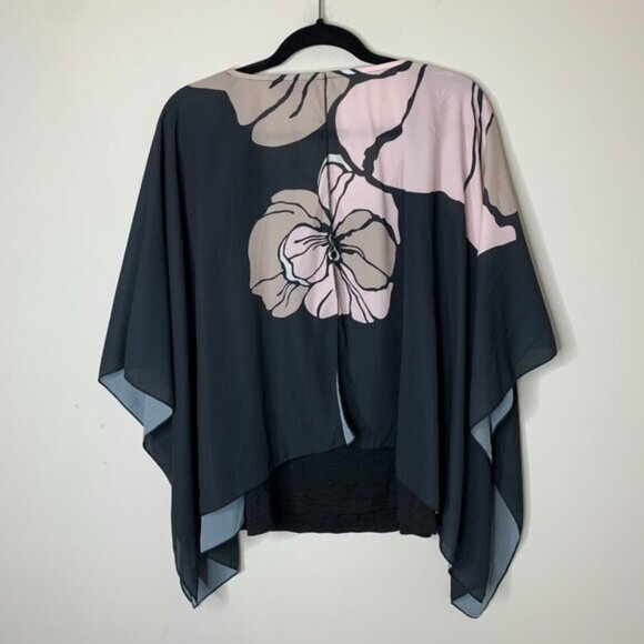 STUDIO Floral print split back blouse Black Y2k 2000s Size L/XL - Picture 7 of 8